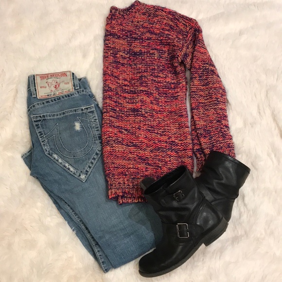 FOREVER 21 F21 Bright OVERSIZED Multi Colored VERY SOFT Knit Crew Sweater Sz M - Picture 2 of 6